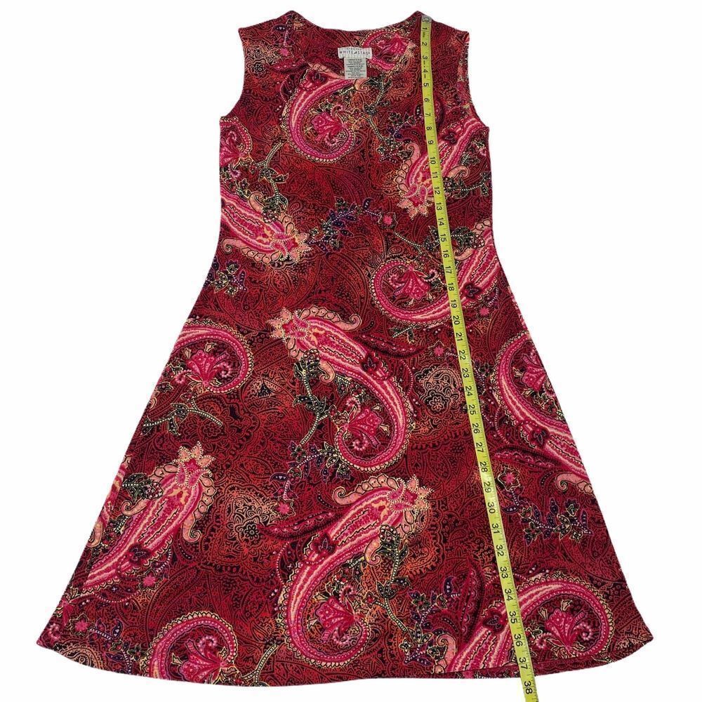 WHITE Stag Red Pink Paisley Sleeveless Dress Small - Picture 7 of 8